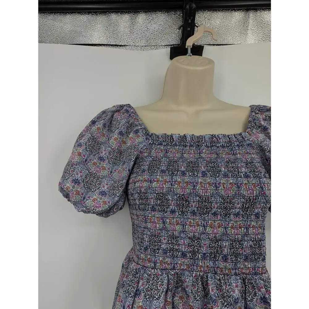 J. Crew Smocked Squareneck Organic Cotton Top Liberty Club Nouveau Fabric Preppy